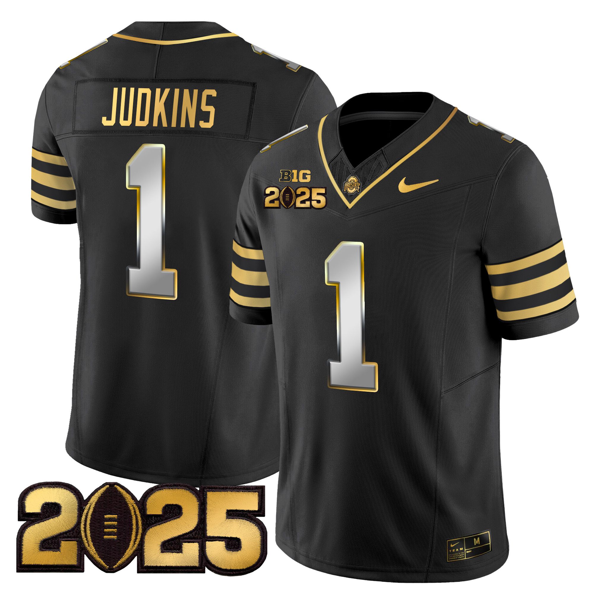 Men Ohio State Buckeyes 1 Judkins Black 2025 CFP Final Patch Gold Vapor Limited NCAA Jersey style 2